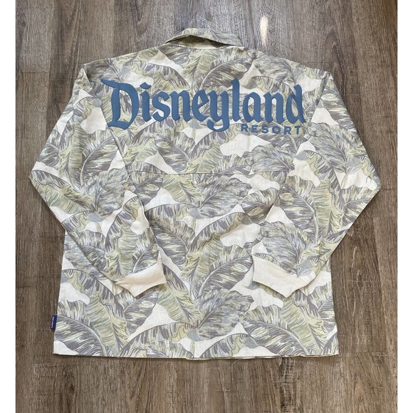 Disneyland Resort Tropical Button Down Linen Spirit Jersey Green Purple Medium